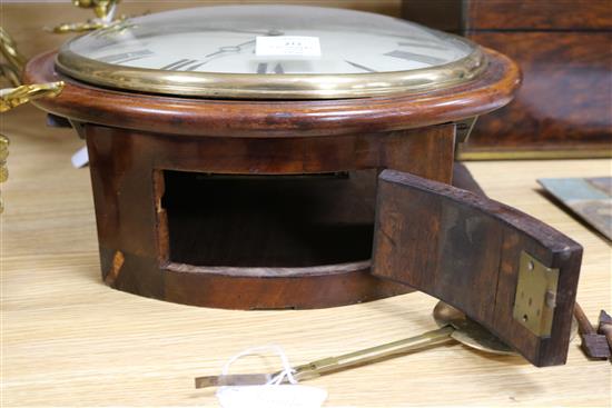 A Victorian mahogany-cased dial wall clock, Lilly, Poole, enamelled Roman dial 38cm.